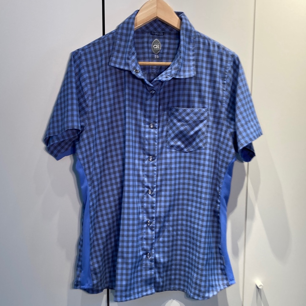 Club Ride Apparel Blue Plaid Cycling Shirt snap buttons XL